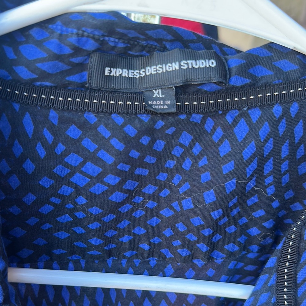 Express Blue Patterned Button Down Shirt - image 2